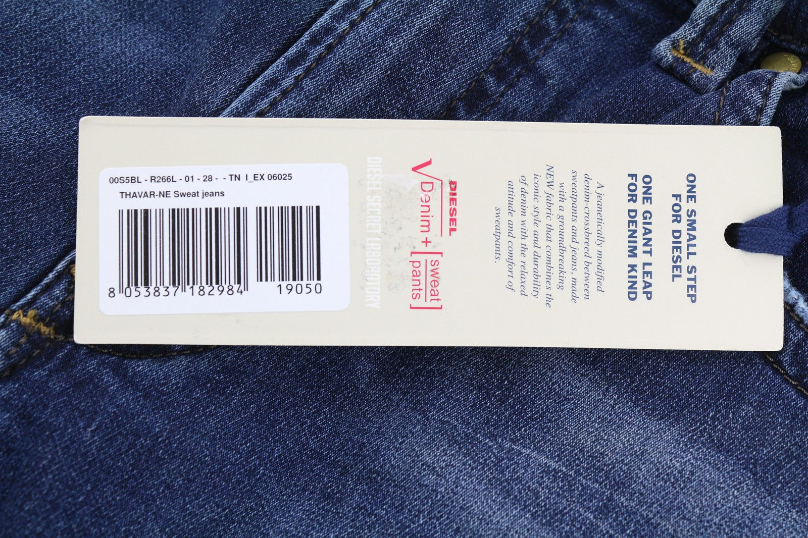 DIESEL Thavar-NE 0662L Men's Jeans W28 Blue Jogg Sweat Slim Stretch Distressed