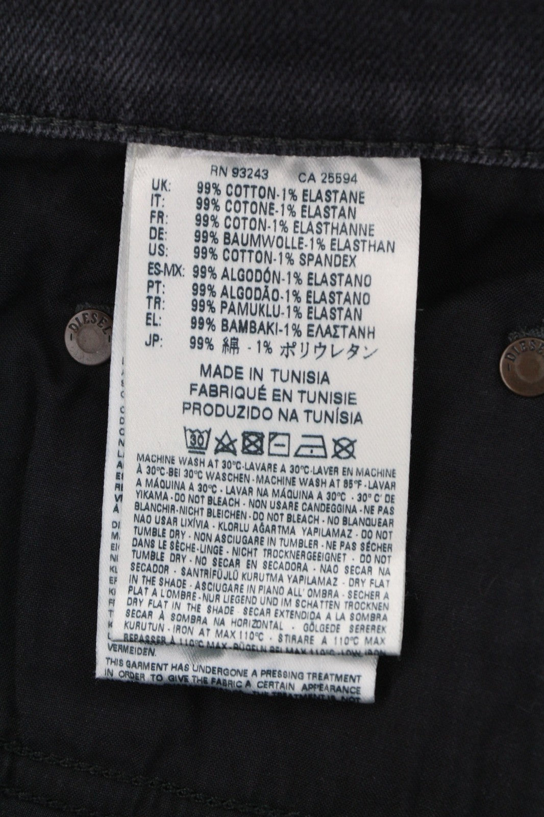 DIESEL Jifer 0859X Men's Jeans W30/L34 Black Stretch Slim Tapered Button Fly