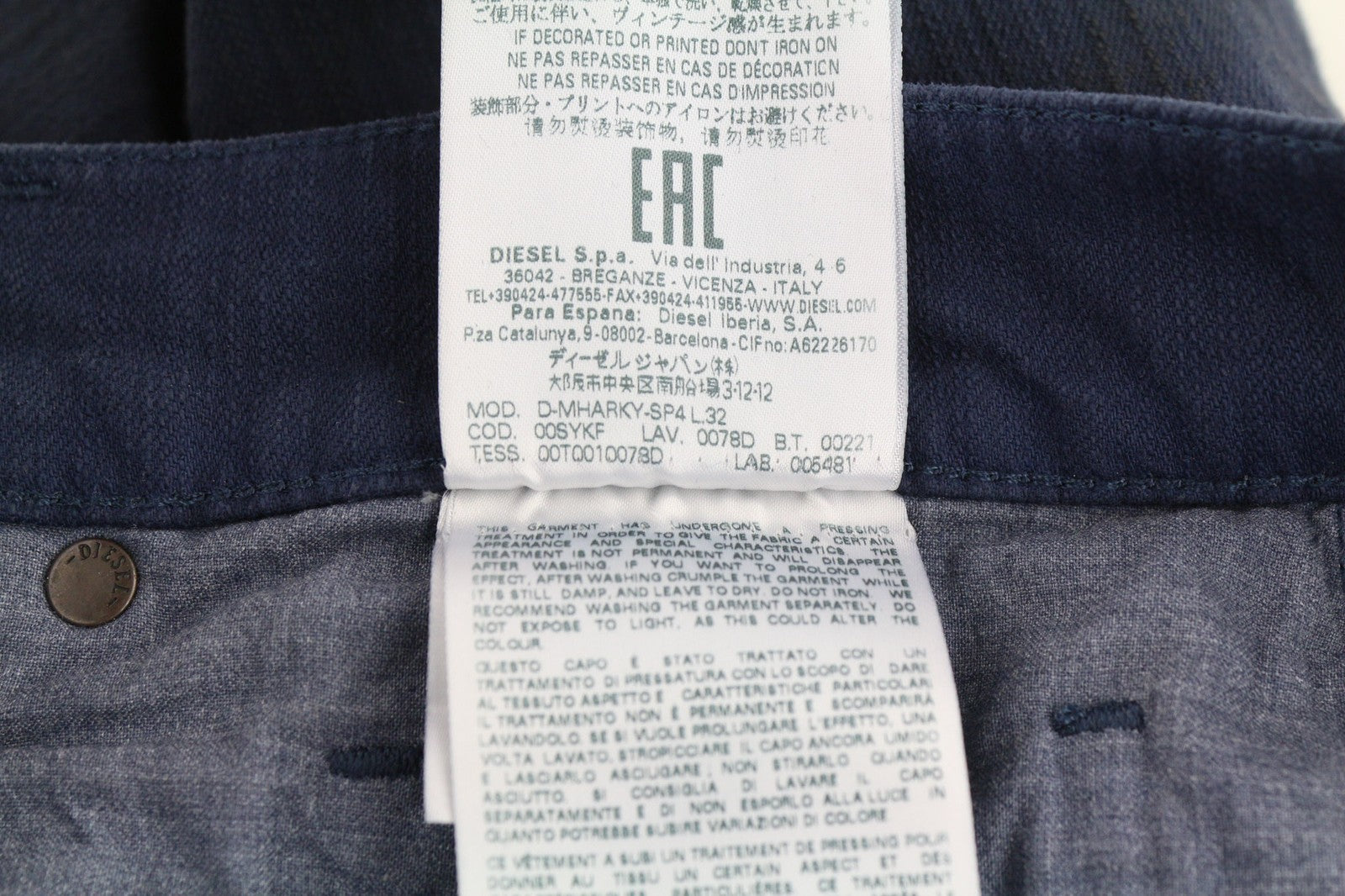 DIESEL D-Mharky-SP4 0078D Men's Jeans W32/L32 Slim Skinny Blue Stretch Denim