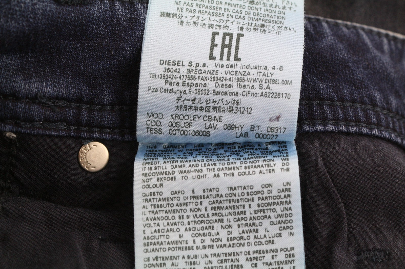 DIESEL Krooley CB-NE 069HY Men's Jeans W26 Blue Jogg Sweat Tapered Stretch