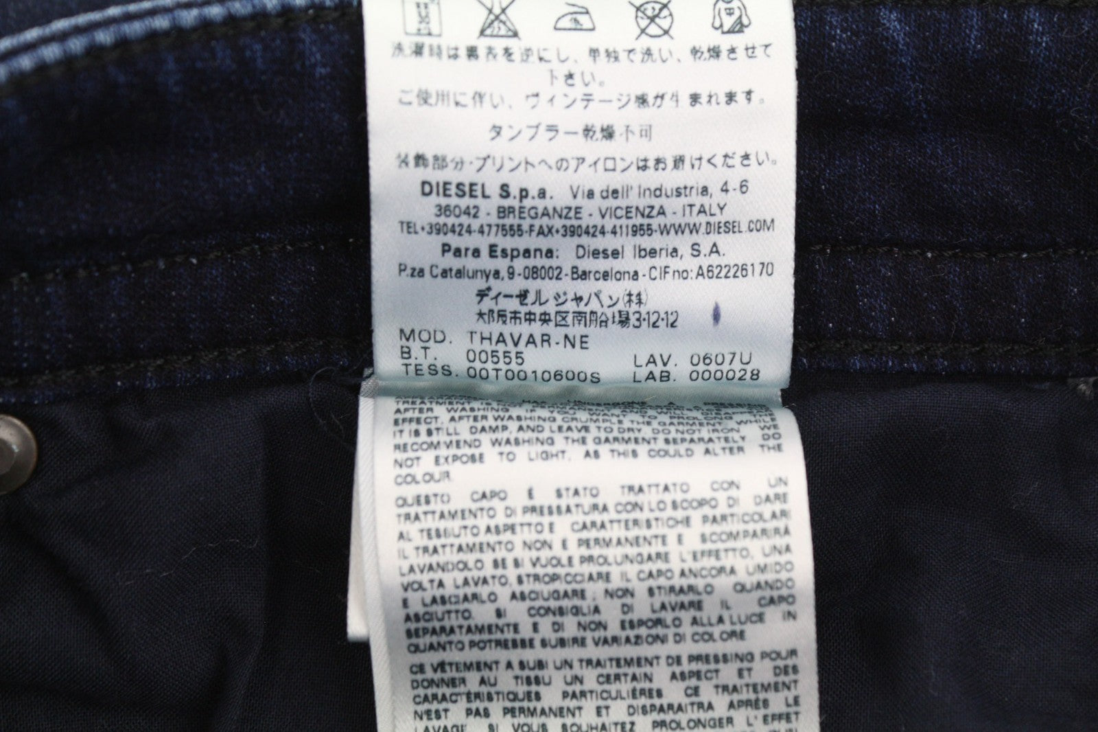 DIESEL Thavar-NE 0607U Men's Jeans W28 Dark Blue Jogg Sweat Slim Ripped Style