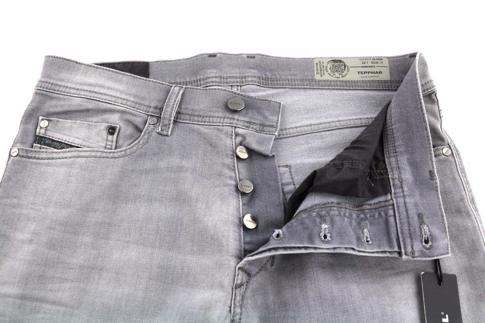 DIESEL Tepphar 0687W Men's Jeans W30/L32 Grey Slim Carrot Stretch Ripped Look
