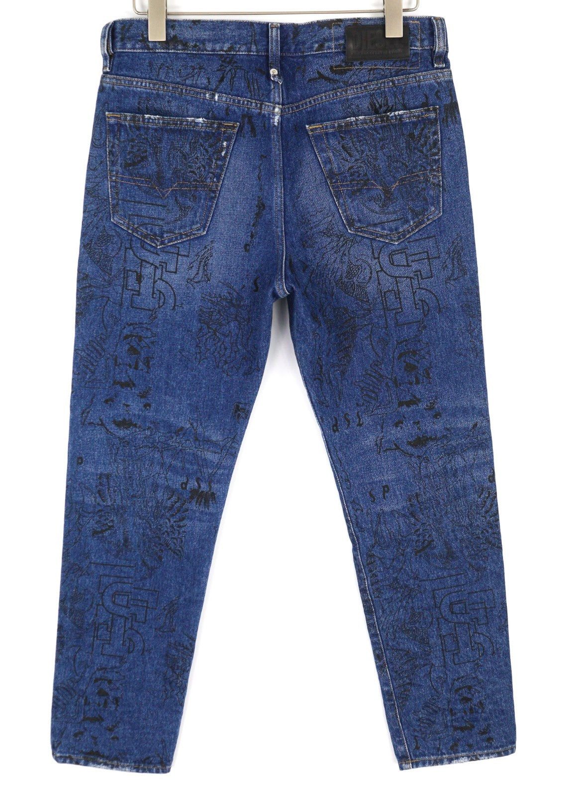 DIESEL Mharky-SP 0078S Men's Jeans W32/L32 Blue Skinny Pure Cotton Printed