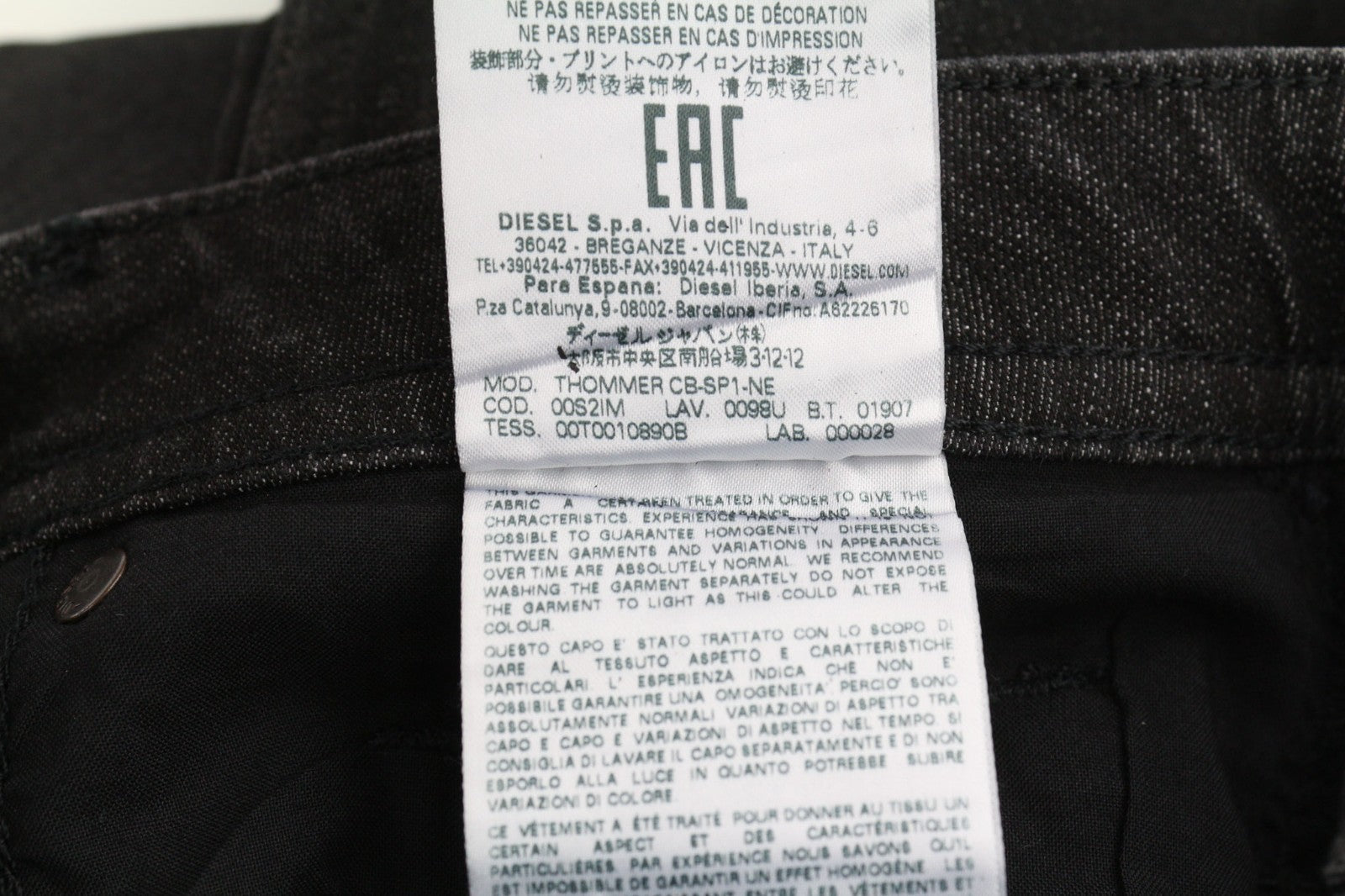 DIESEL Thommer CB-SP1-NE 0098U Men's Jeans W26 Black Coated Jogg Slim Fit