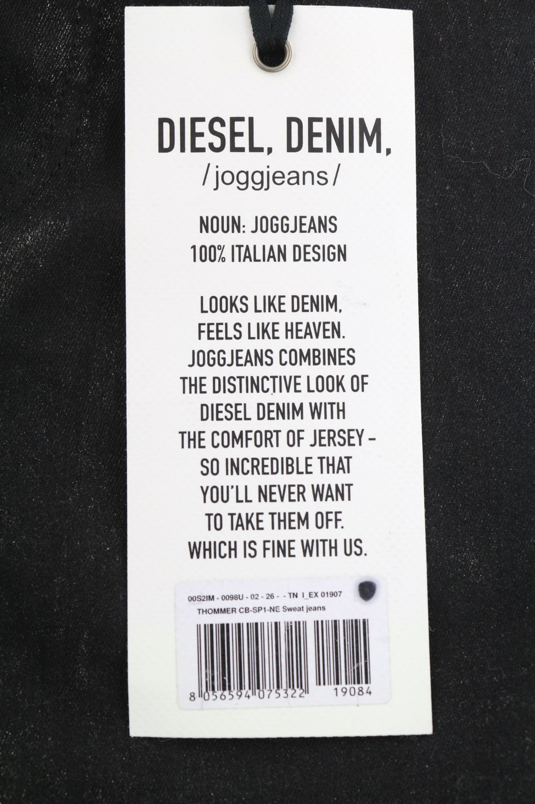 DIESEL Thommer CB-SP1-NE 0098U Men's Jeans W26 Black Coated Jogg Slim Fit