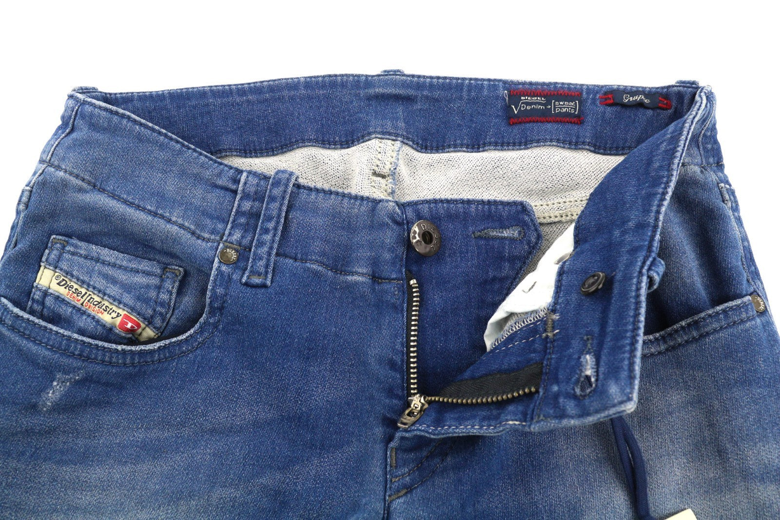 DIESEL Grupee-NE 0837T Women's Jeans W25 Blue Jogg Sweat Super Slim Skinny