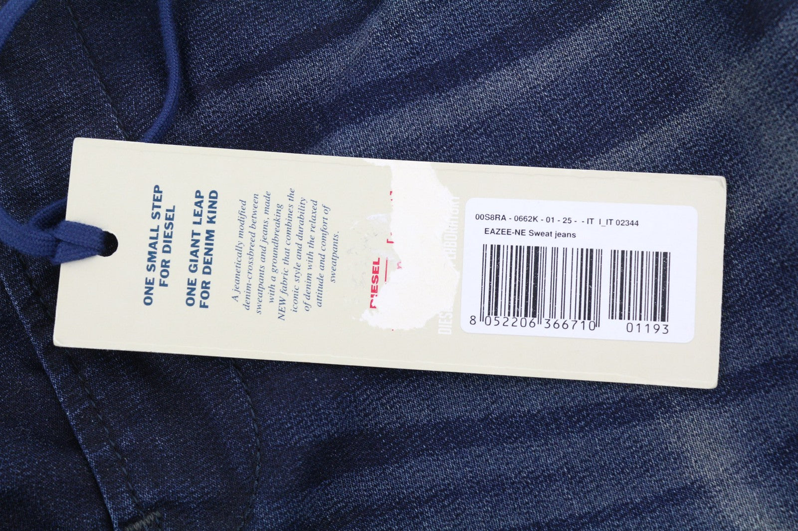 DIESEL Eazee-NE 0662K Women's Jeans W25 Blue Jogg Sweat Boyfriend Crop Fit