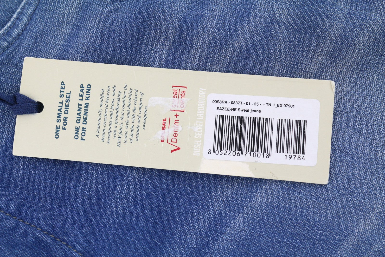 DIESEL Eazee-NE 0837T Women's Jeans W25 Blue Jogg Sweat Boyfriend Crop Style