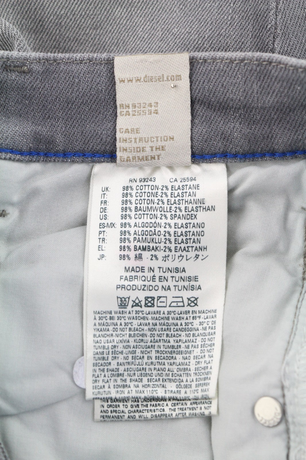 DIESEL Belthy-Ankle 0853H Women's Jeans W24/L32 Grey Slim Straight Distressed