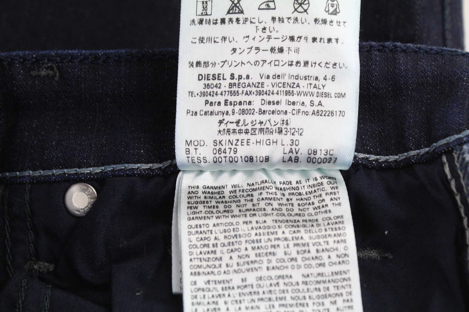 DIESEL Skinzee-High 0813C Women's Jeans W25/L30 Blue Super Slim Skinny Fit