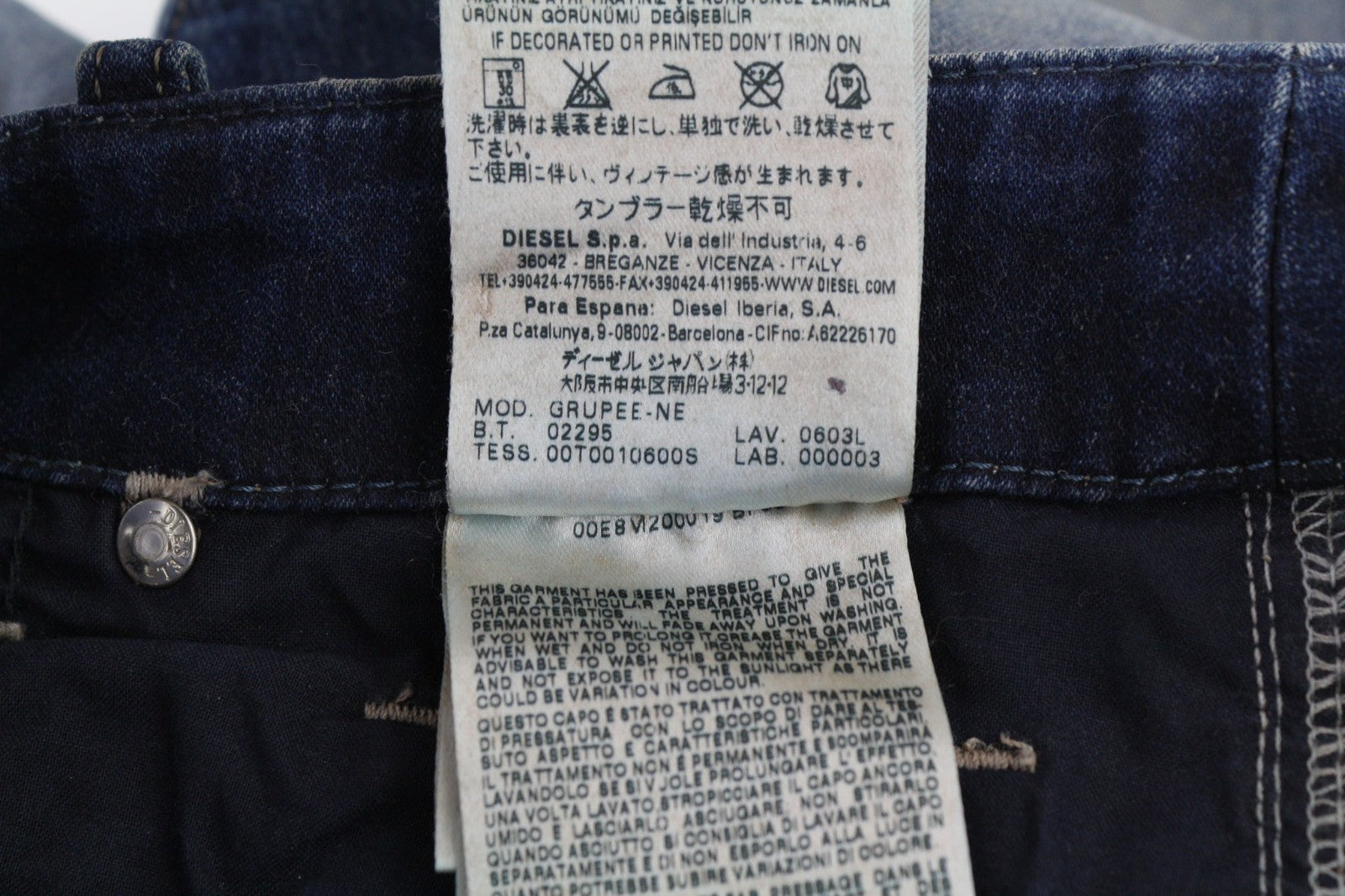 DIESEL Grupee-NE 0603L Women's Jeans W25 Blue Jogg Sweat Super Slim Stretch