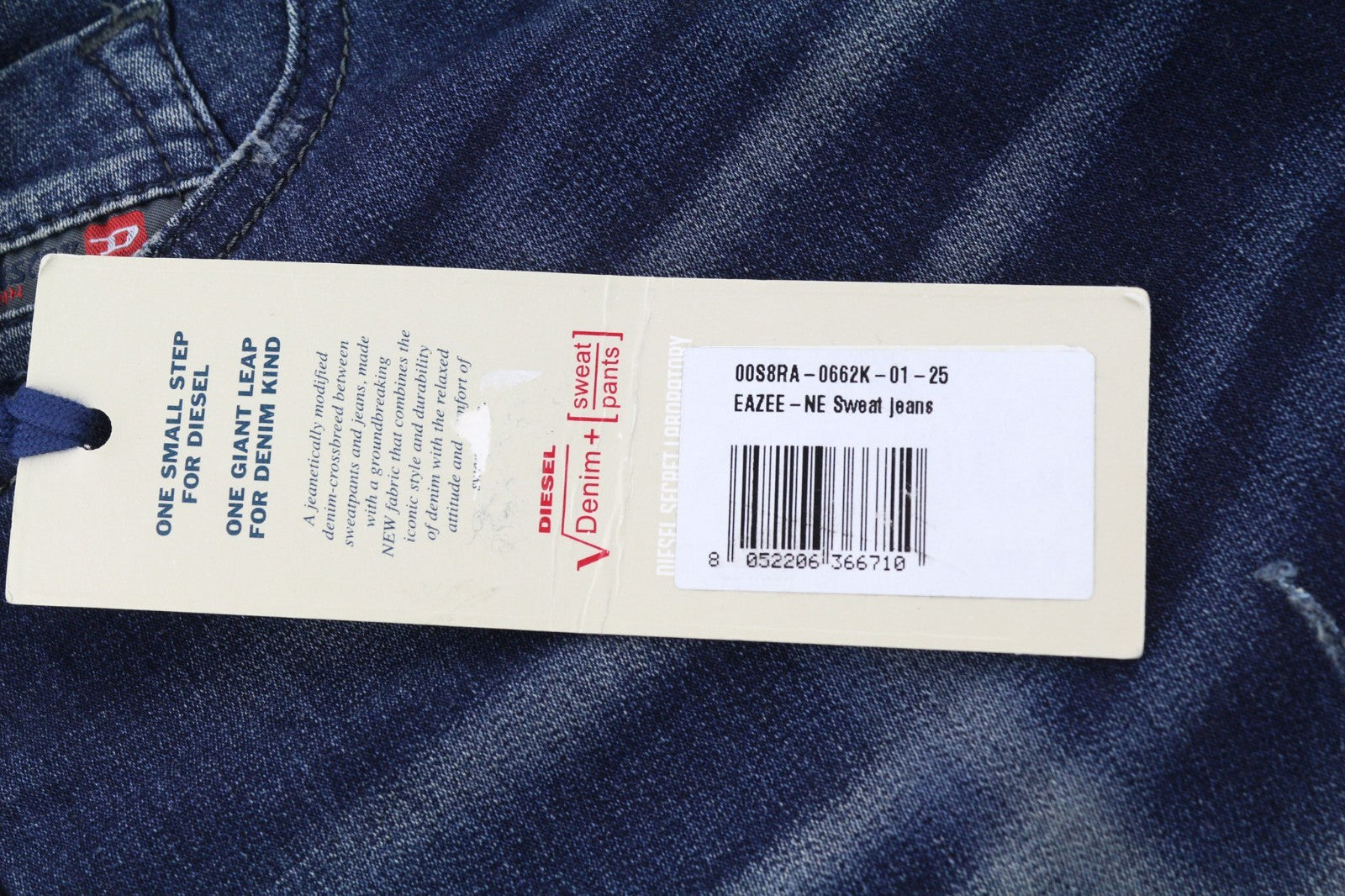 DIESEL Eazee-NE 0662K Women's Jeans W25 Blue Jogg Sweat Boyfriend Crop Style