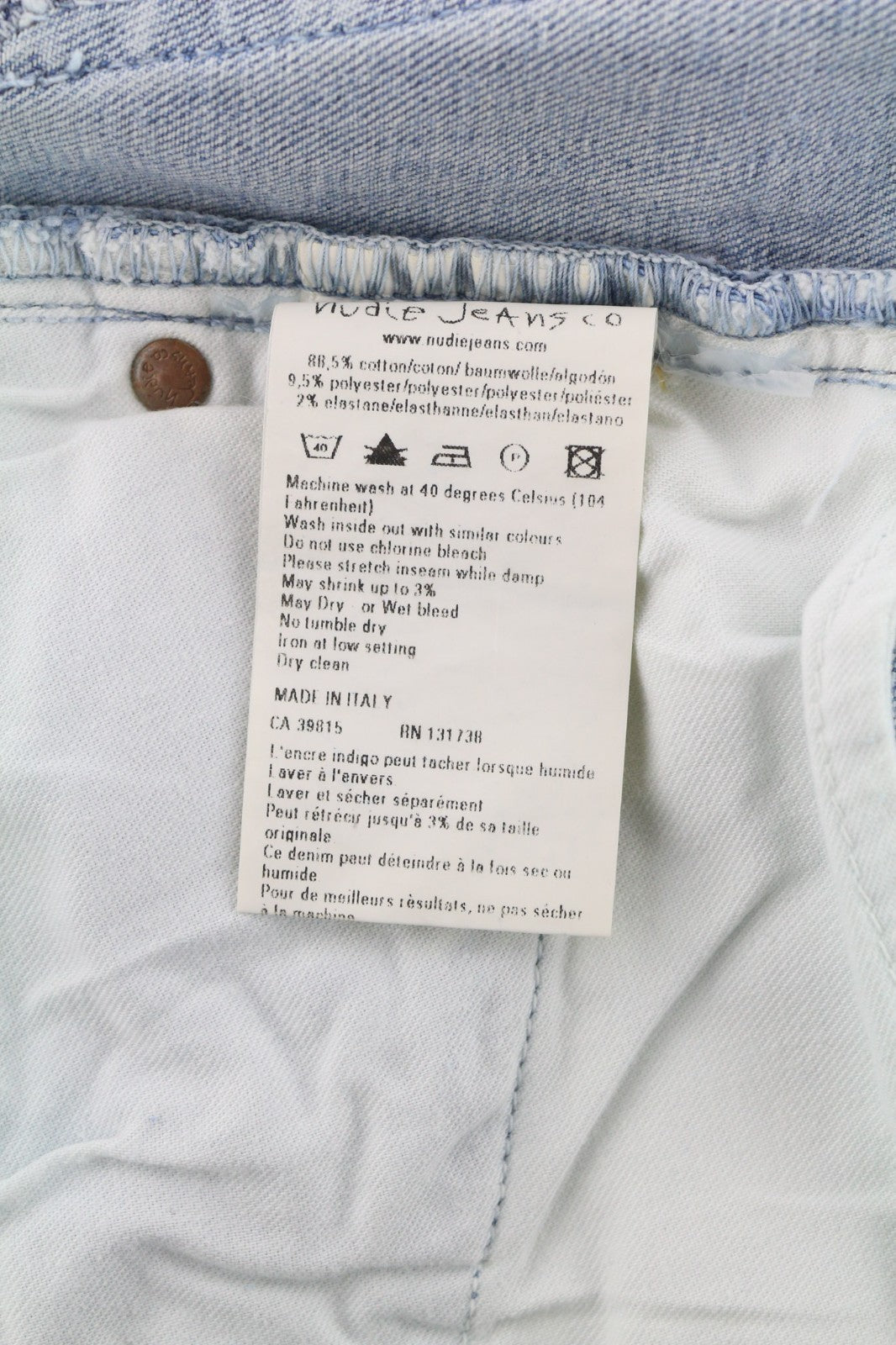 NUDIE JEANS High Kai Men's W29/L34 Light Bleached Indigo Zip Fly Washed Denim