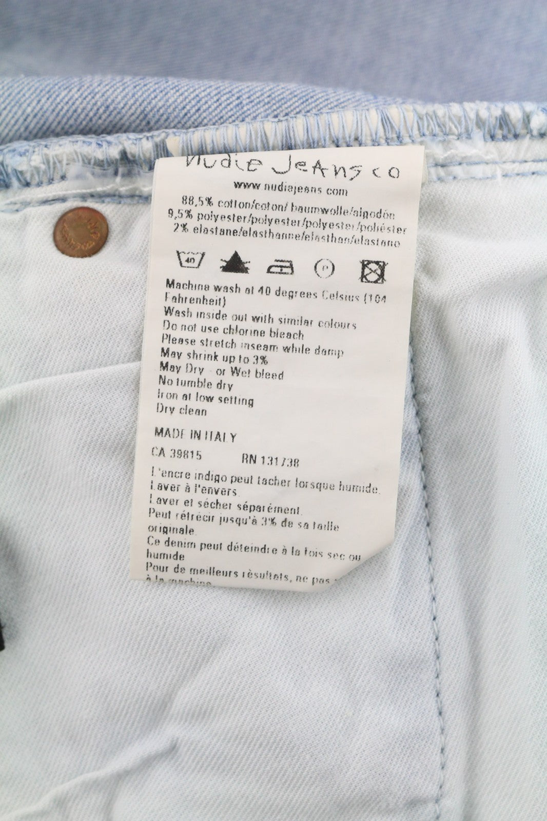 NUDIE JEANS High Kai Men's W29/L32 Light Bleached Indigo Zip Fly Washed Denim