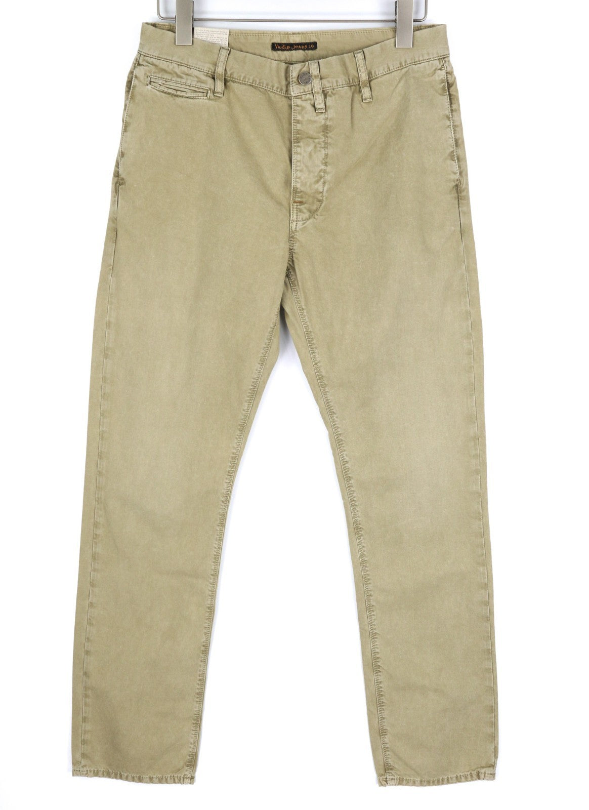NUDIE JEANS Khaki Regular Men's W30/L32 Mid Beige Chino Buttoned Logo Pockets
