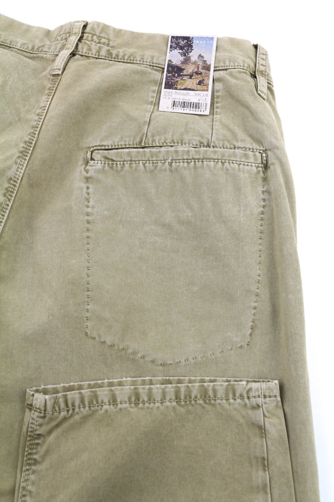 NUDIE JEANS Khaki Regular Men's W30/L32 Mid Beige Chino Buttoned Logo Pockets