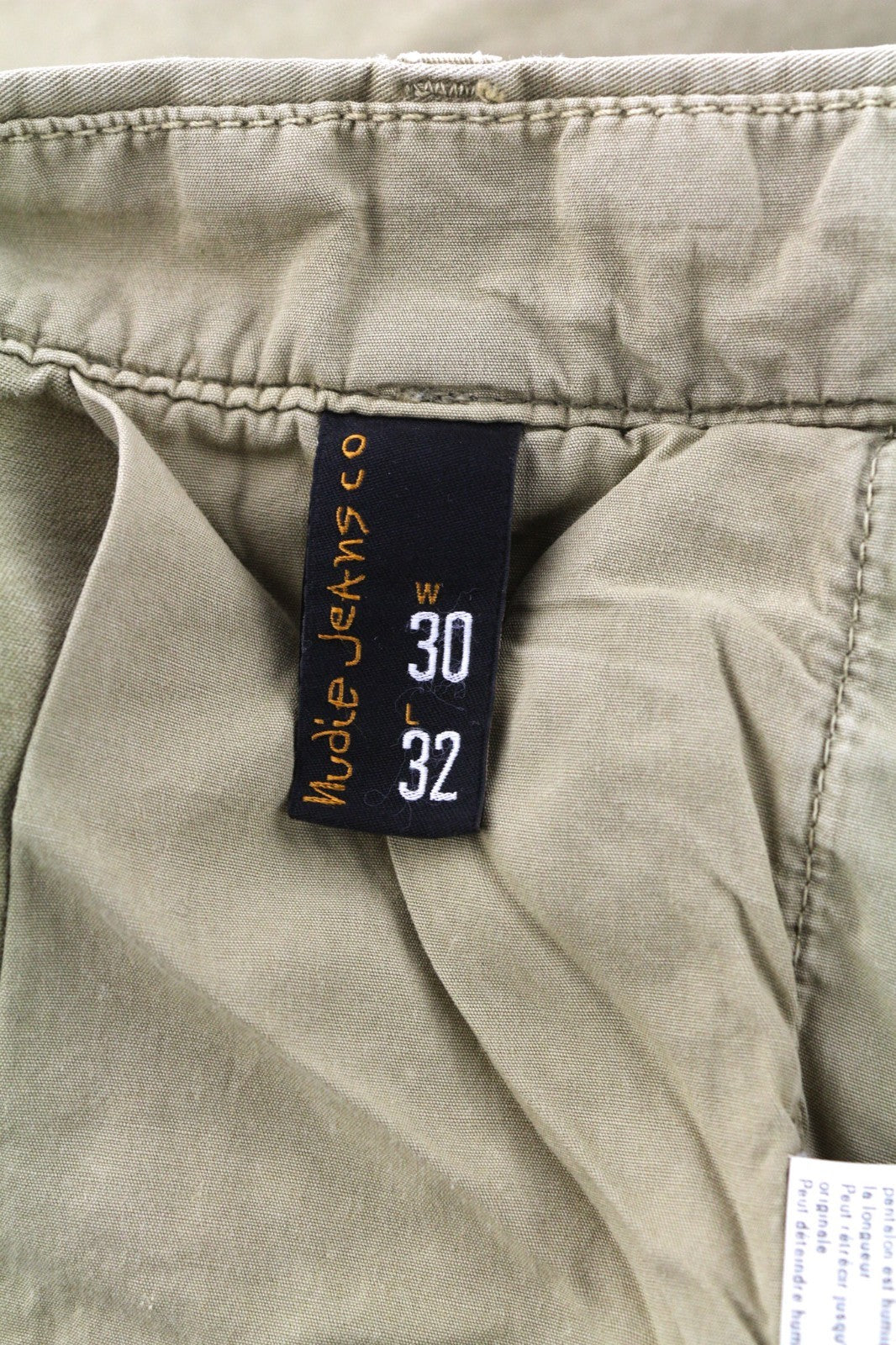 NUDIE JEANS Khaki Regular Men's W30/L32 Mid Beige Chino Buttoned Logo Pockets