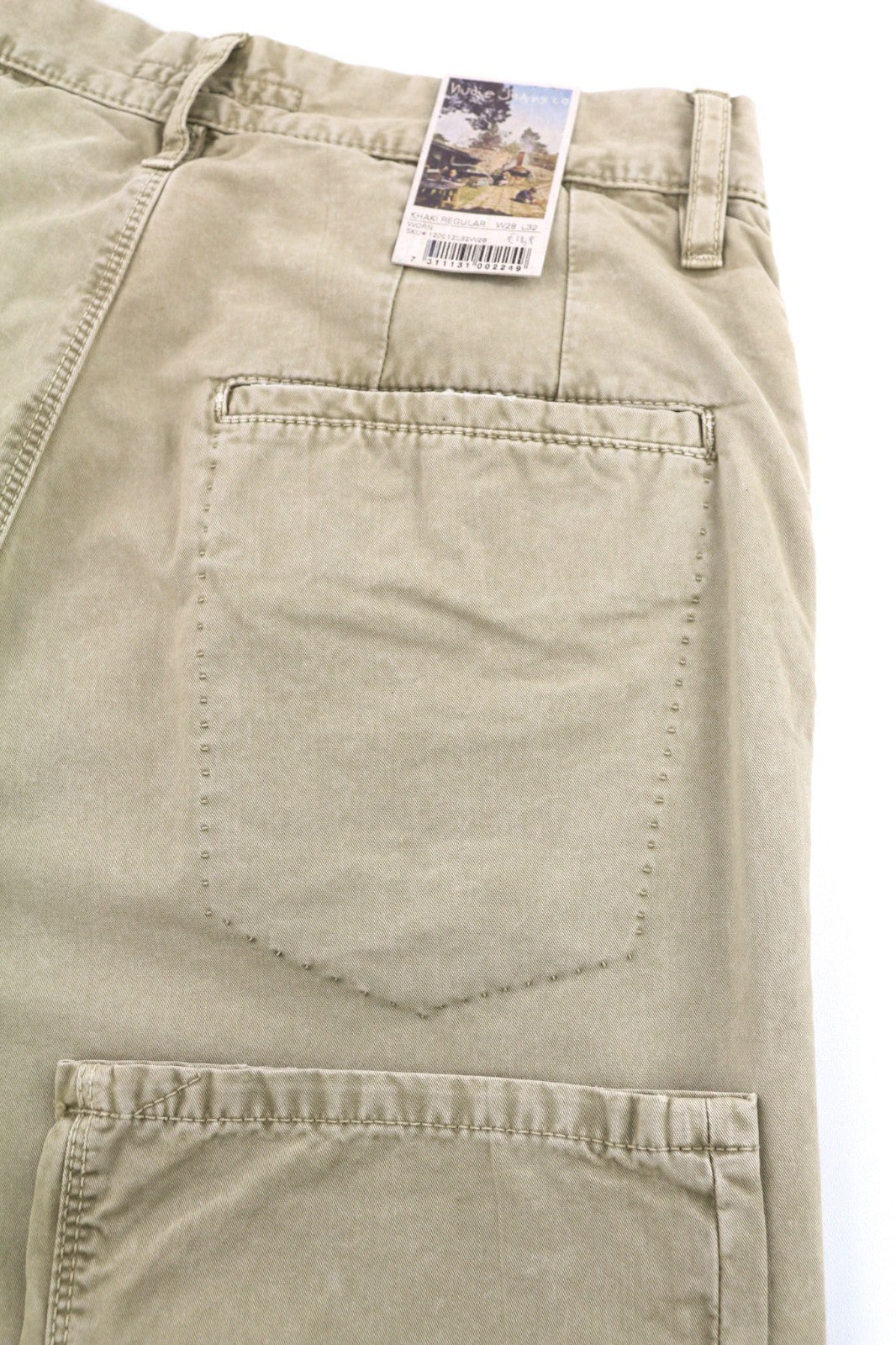 NUDIE JEANS Khaki Regular Men's W28/L32 Mid Beige Logo Chino Buttoned Pockets
