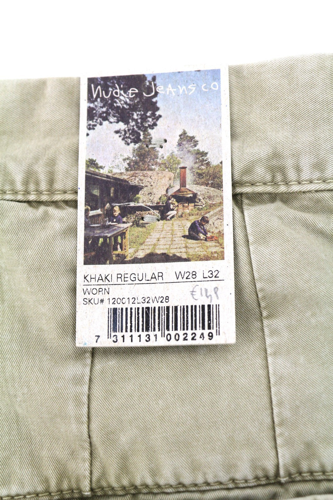 NUDIE JEANS Khaki Regular Men's W28/L32 Mid Beige Logo Chino Buttoned Pockets