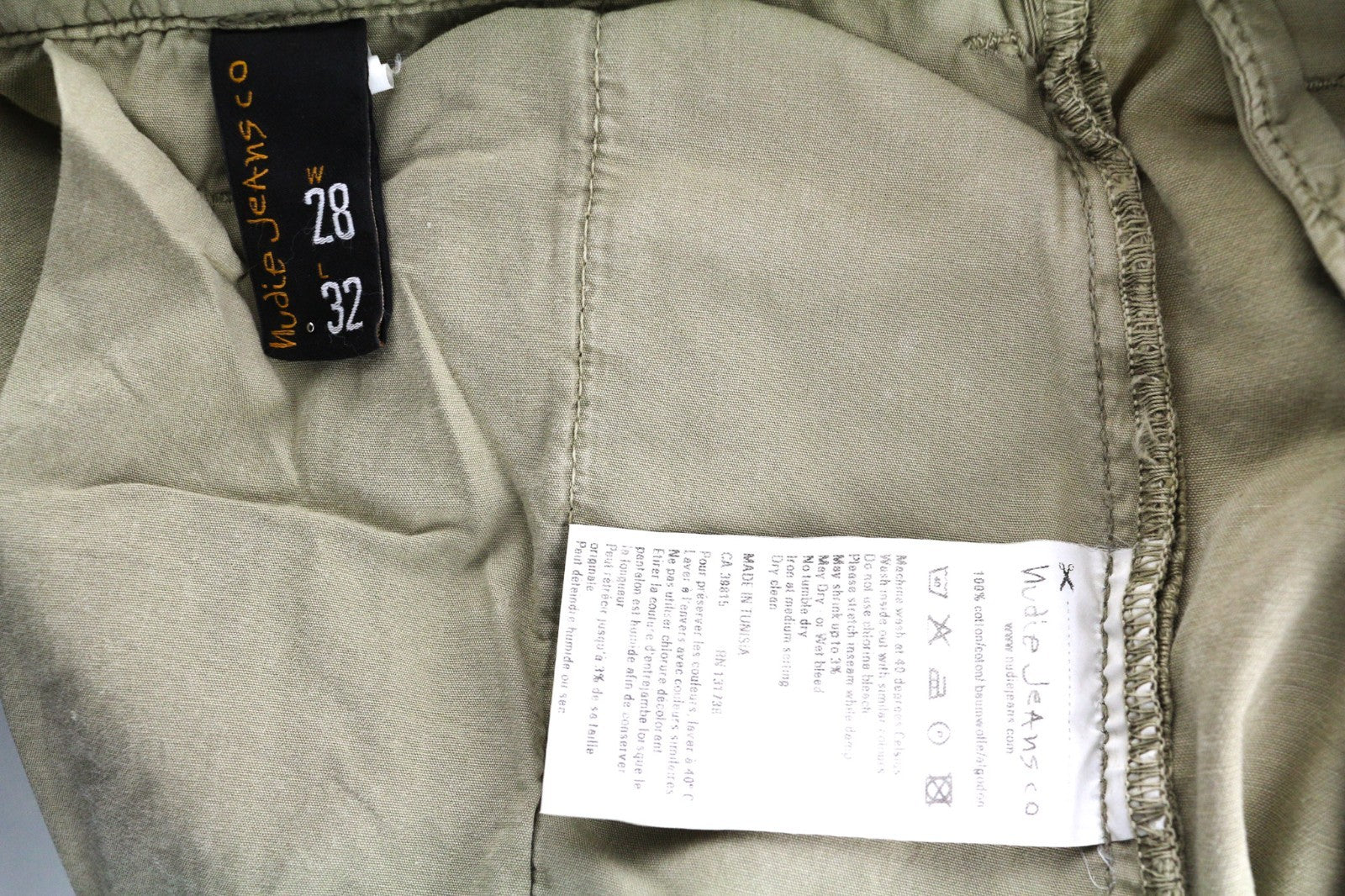 NUDIE JEANS Khaki Regular Men's W28/L32 Mid Beige Logo Chino Buttoned Pockets