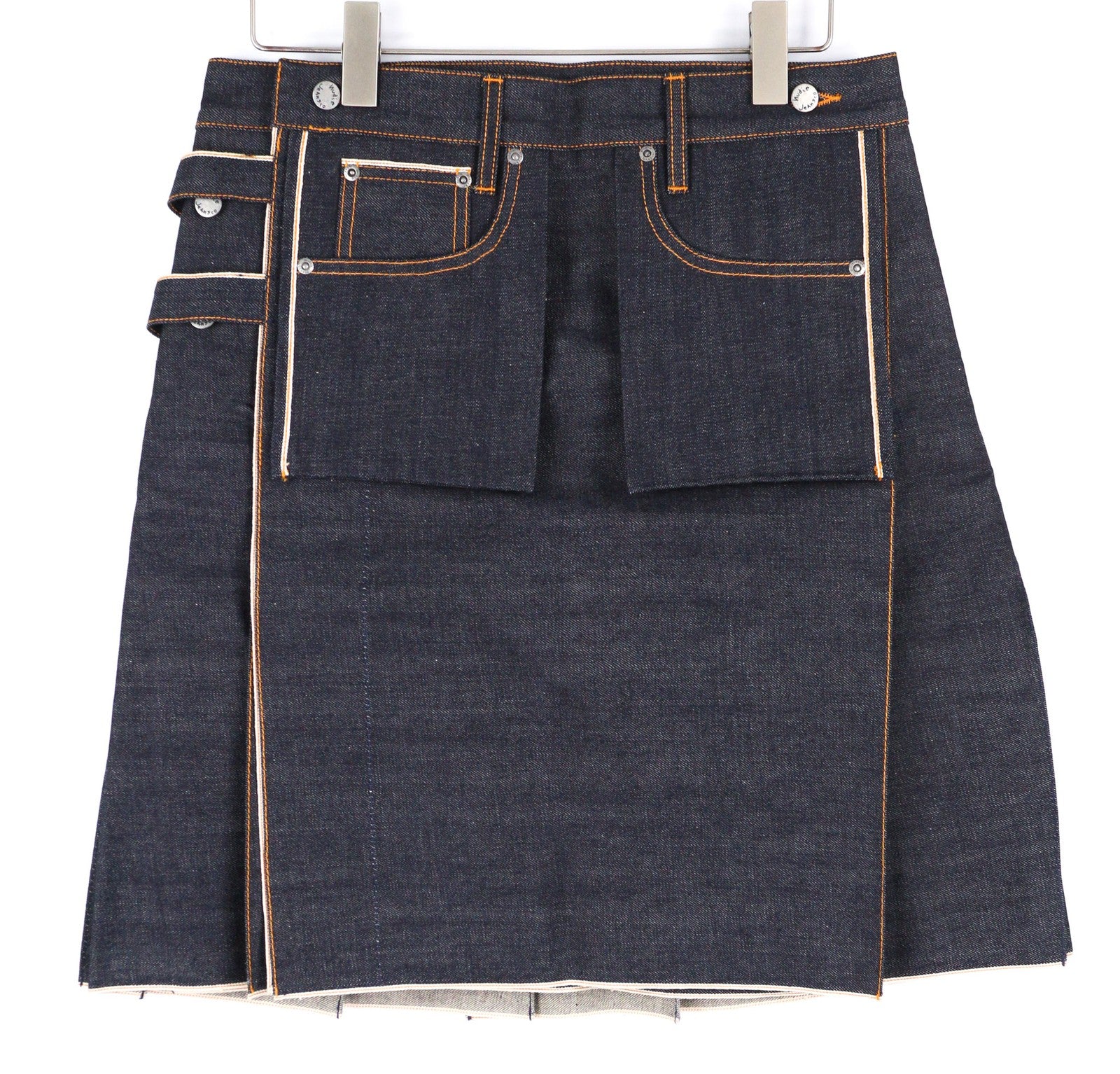 NUDIE JEANS Women's Skirt M Selvedge Dark Blue Pleated Mini Wrap Denim