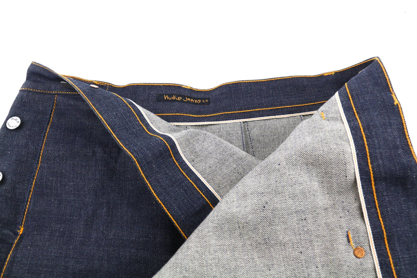 NUDIE JEANS Women's Skirt M Selvedge Dark Blue Pleated Mini Wrap Denim