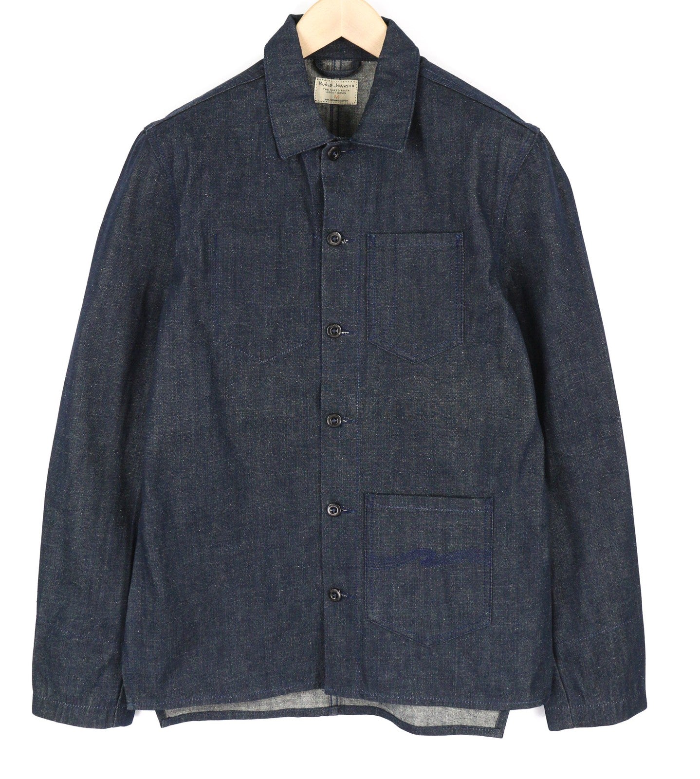 NUDIE JEANS Tryggve Men's Jacket M Dark Two By One Organic Polo Button Denim