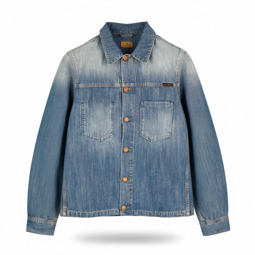 NUDIE JEANS Ronny Men's Jacket S Indigo Dungaree Denim Polo Button Logo Blue