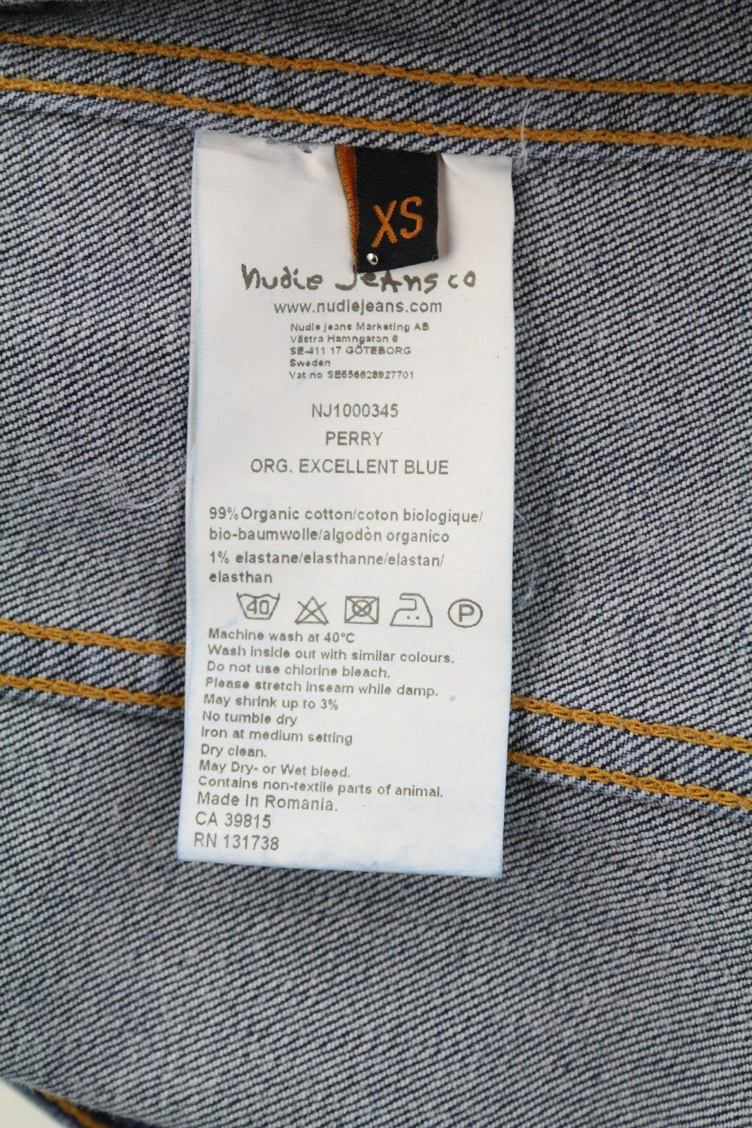 NUDIE JEANS Perry Men's Jacket XS Organic Excellent Blue Washed Denim Button