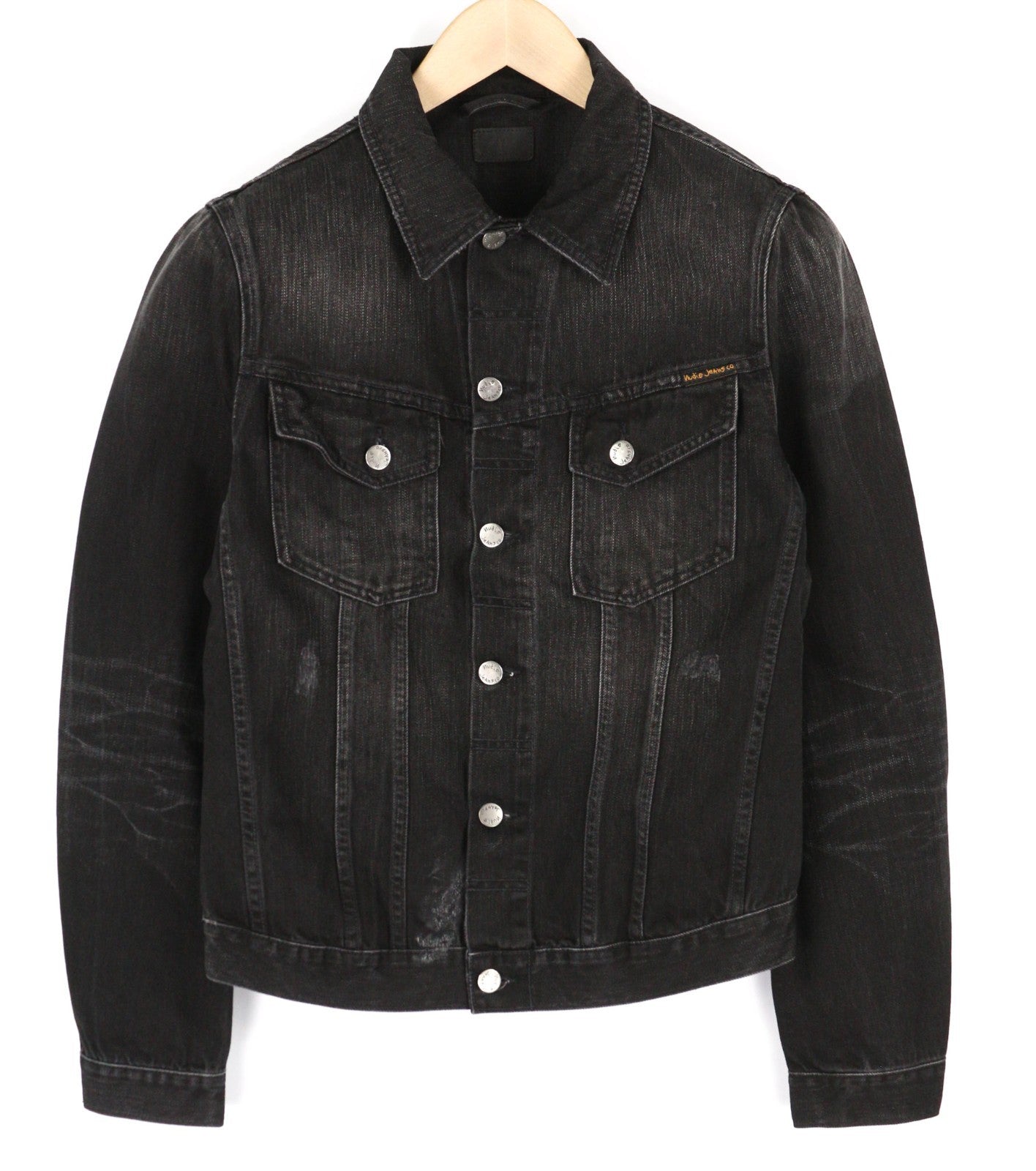 NUDIE JEANS Billy Men's Jacket S Black Lotus Organic Polo Button Washed Denim