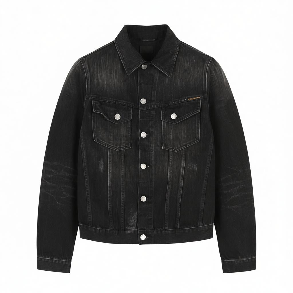 NUDIE JEANS Billy Men's Jacket S Black Lotus Organic Washed Polo Collar Denim