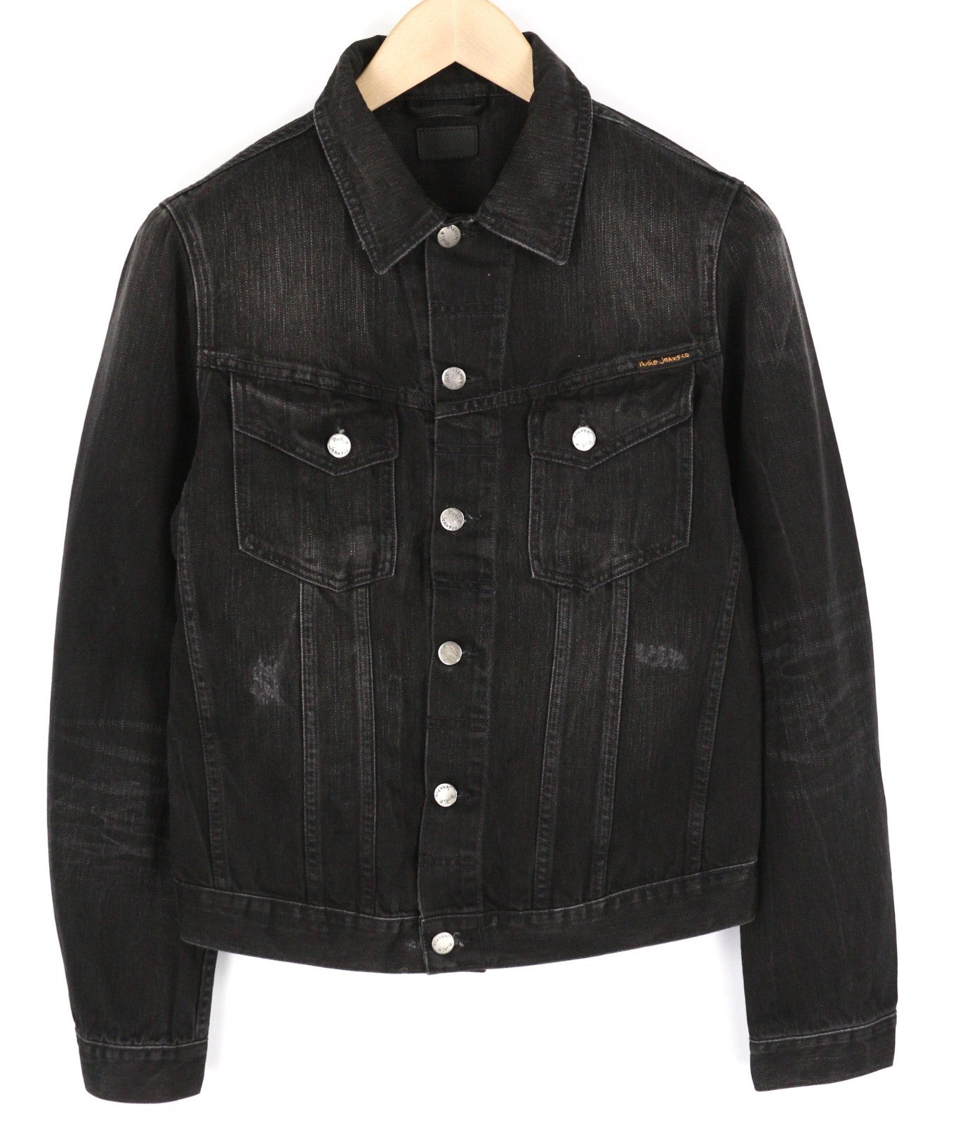 NUDIE JEANS Billy Men's Jacket S Black Lotus Organic Washed Polo Collar Denim