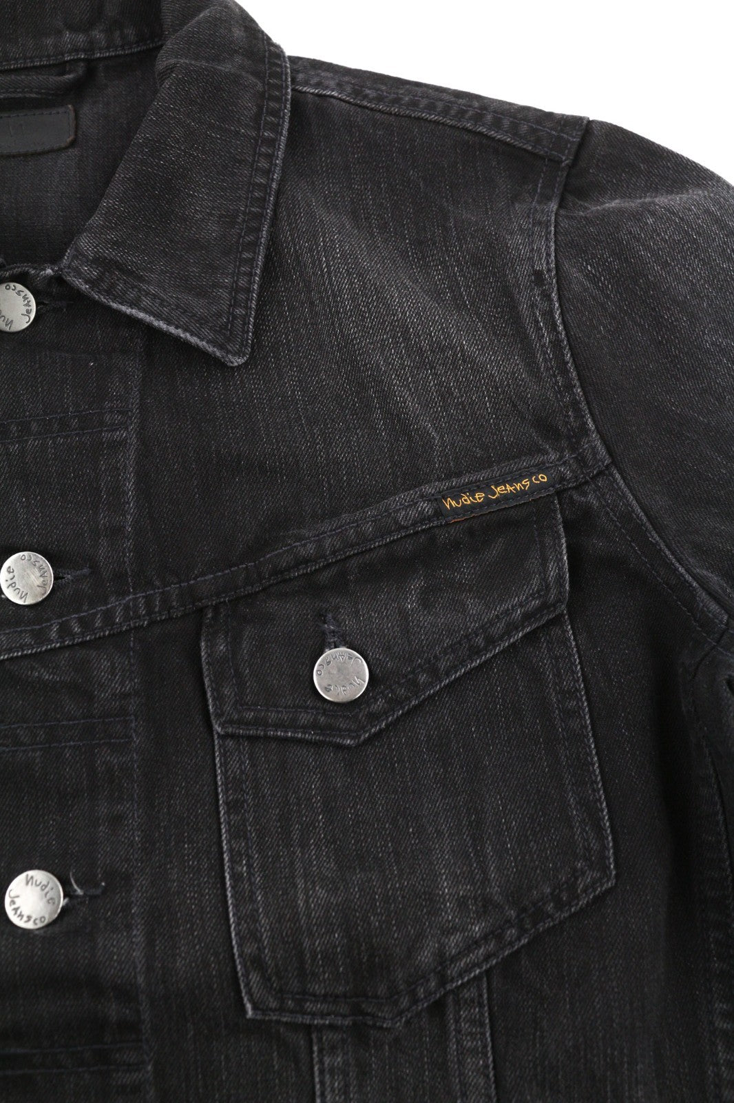 NUDIE JEANS Billy Men's Jacket S Black Lotus Organic Washed Polo Collar Denim