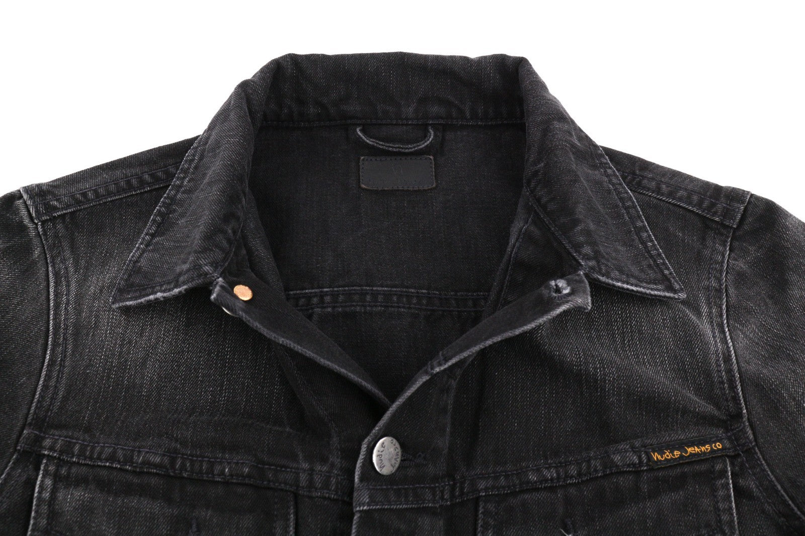 NUDIE JEANS Billy Men's Jacket XS Black Lotus Organic Washed Polo Denim