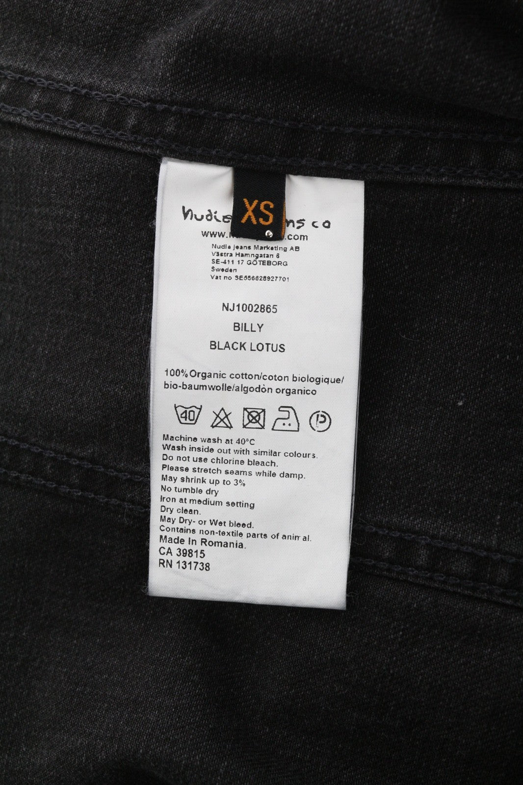 NUDIE JEANS Billy Men's Jacket XS Black Lotus Organic Washed Polo Denim