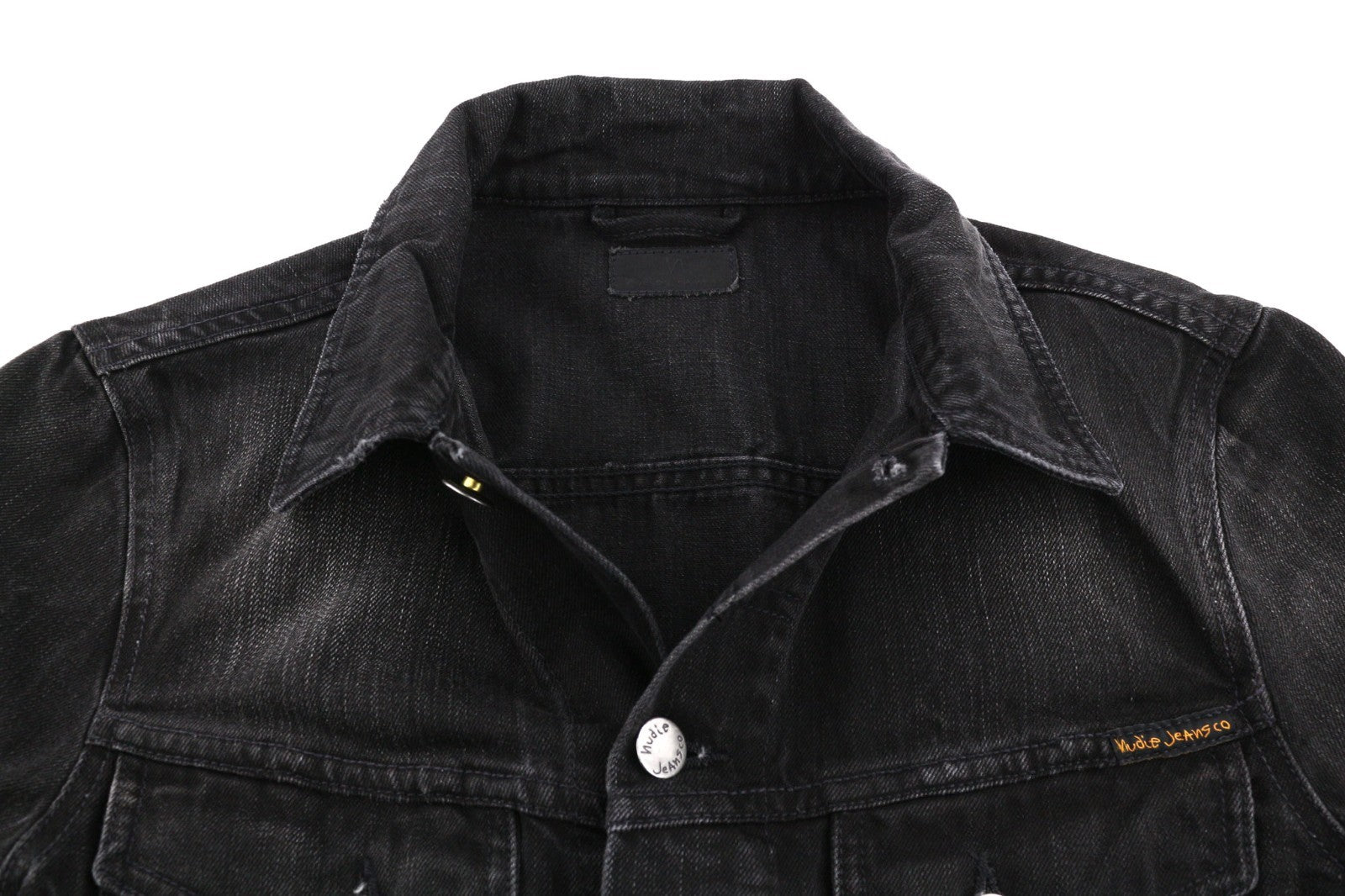 NUDIE JEANS Billy Men's Jacket XS Black Lotus Organic Polo Collar Washed Denim
