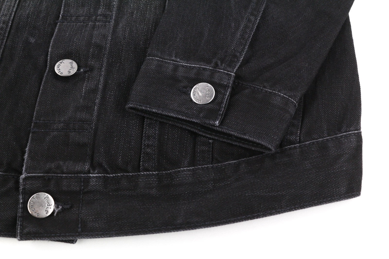 NUDIE JEANS Billy Men's Jacket XS Black Lotus Organic Polo Collar Washed Denim