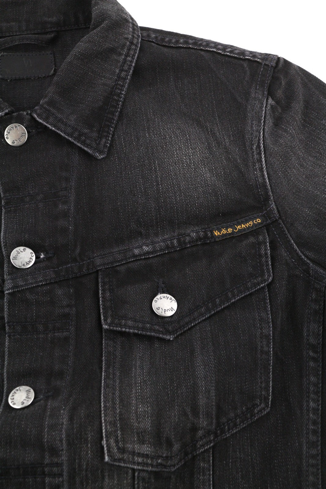 NUDIE JEANS Billy Men's Jacket XS Black Lotus Organic Polo Collar Washed Denim