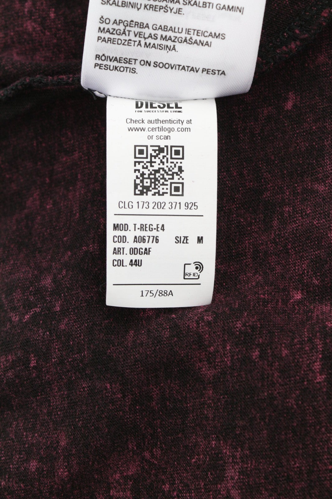 DIESEL T-Reg-E4 Women's T-Shirt M Burgundy Crew Short Sleeve Faded RRP125