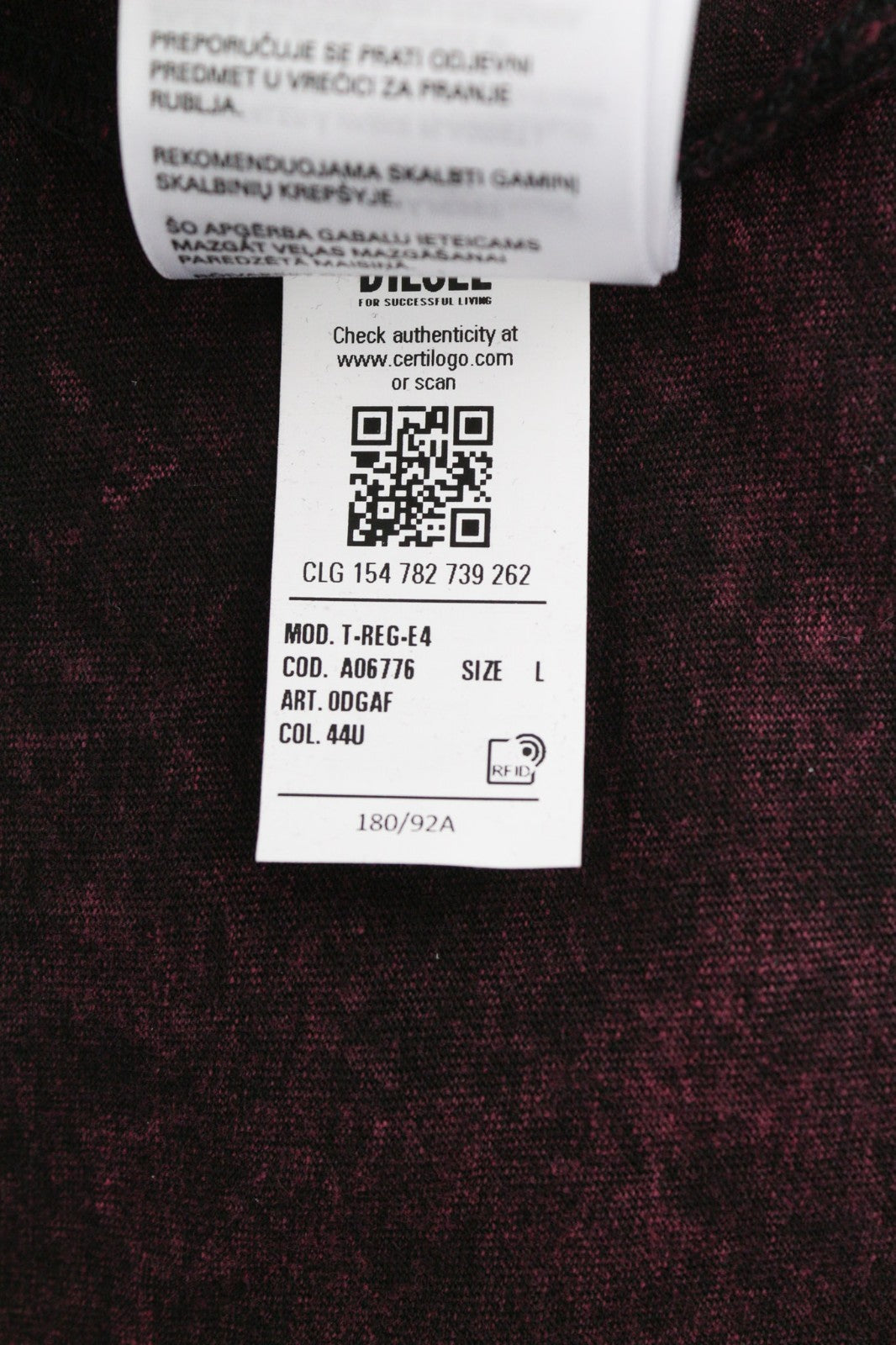 DIESEL T-Reg-E4 Women's T-Shirt L Burgundy Crew Collar Short Sleeve RRP125