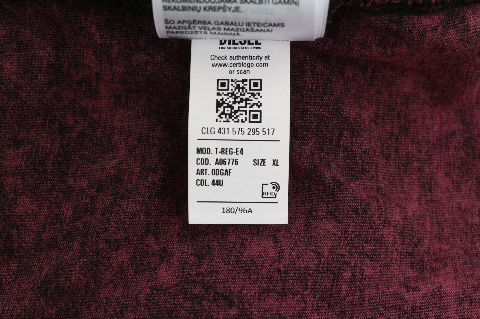 DIESEL T-Reg-E4 Women's T-Shirt XL Burgundy Crew Short Sleeve Easy RRP125