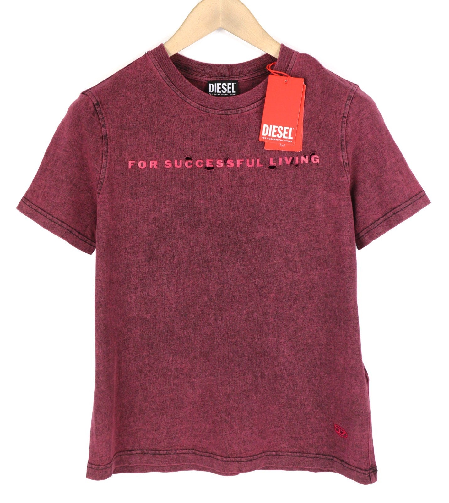 DIESEL T-Reg-E4 Women's T-Shirt XL Burgundy Crew Short Sleeve Easy RRP125