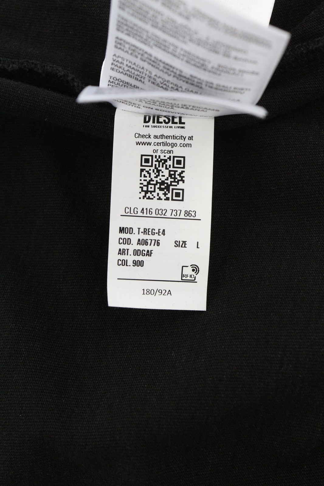 DIESEL T-Reg-E4 Women's T-Shirt L Black Crew Collar Short Sleeve Soft RRP125