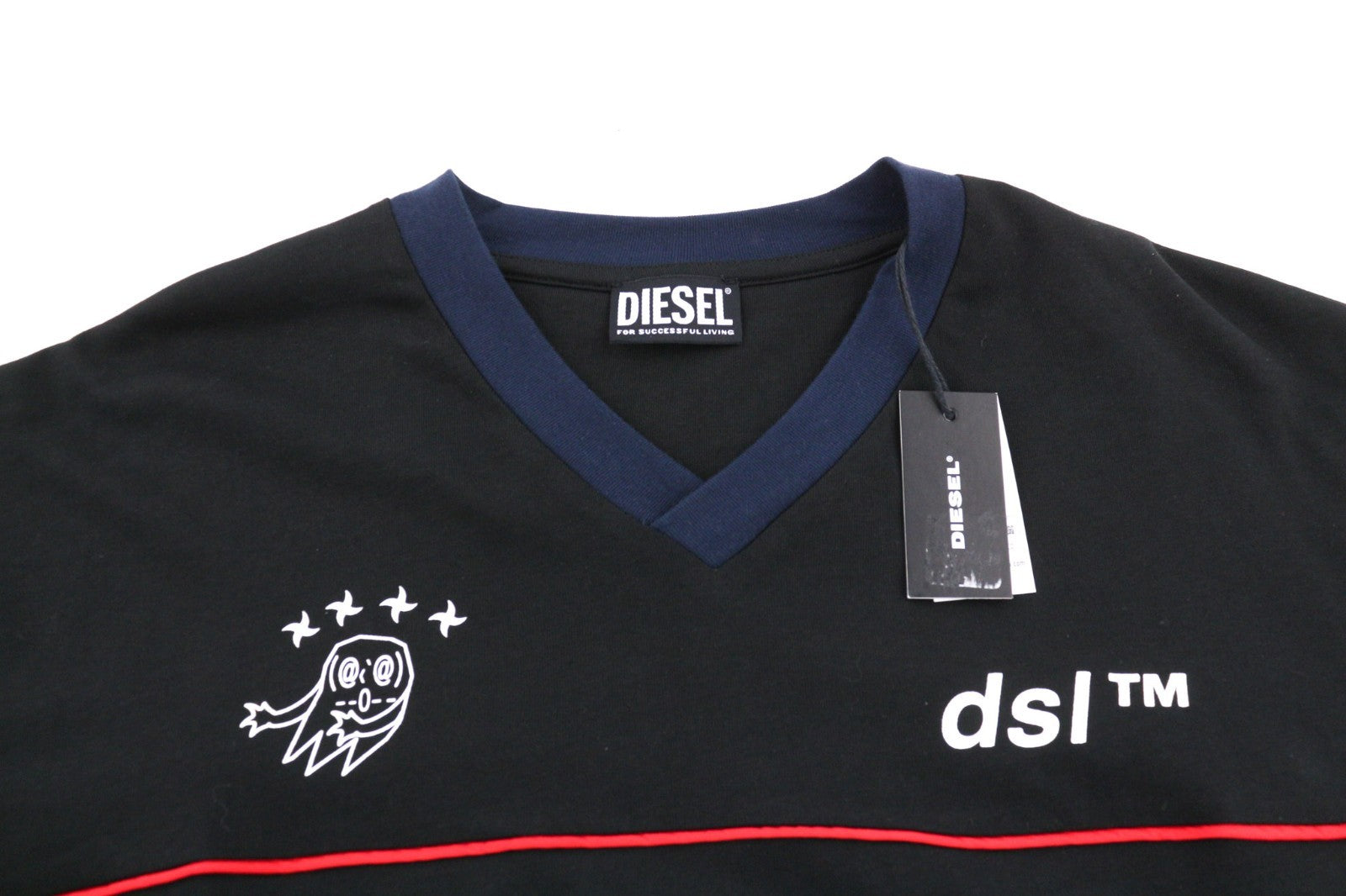 DIESEL T-Delphivy-Slits Men T-Shirt S Black Oversize V-Neck Short Sleeve RRP100