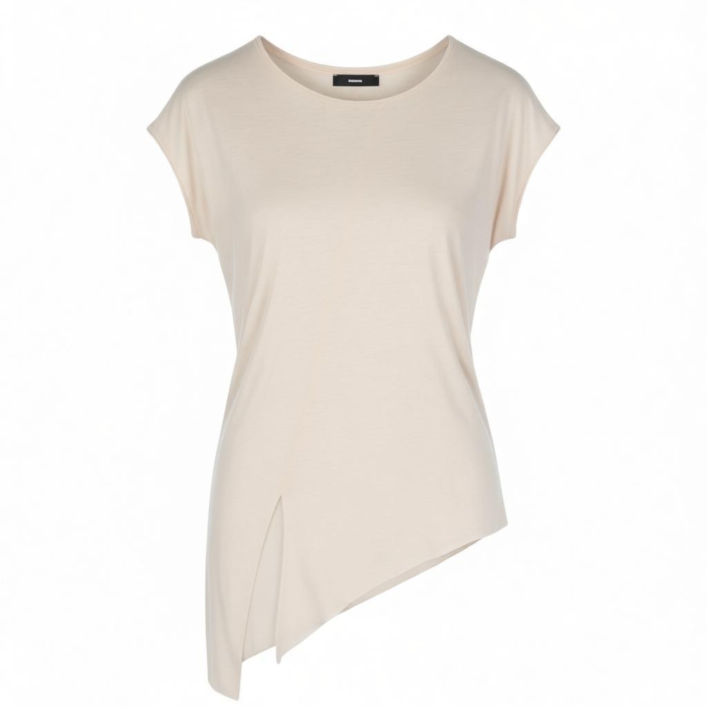 DIESEL T-Mishel Women's T-Shirt 2XS Light Soft Knit Asymmetrical Split Crew