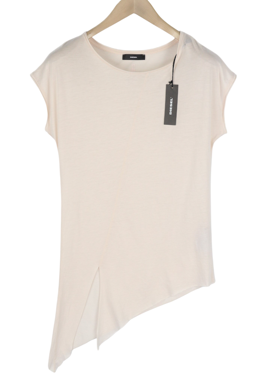 DIESEL T-Mishel Women's T-Shirt 2XS Light Soft Knit Asymmetrical Split Crew