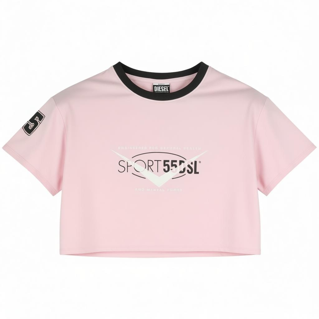 DIESEL Awtee-Boursty-WT1 Women's T-Shirt M Pink Cropped Crew Short Sleeve