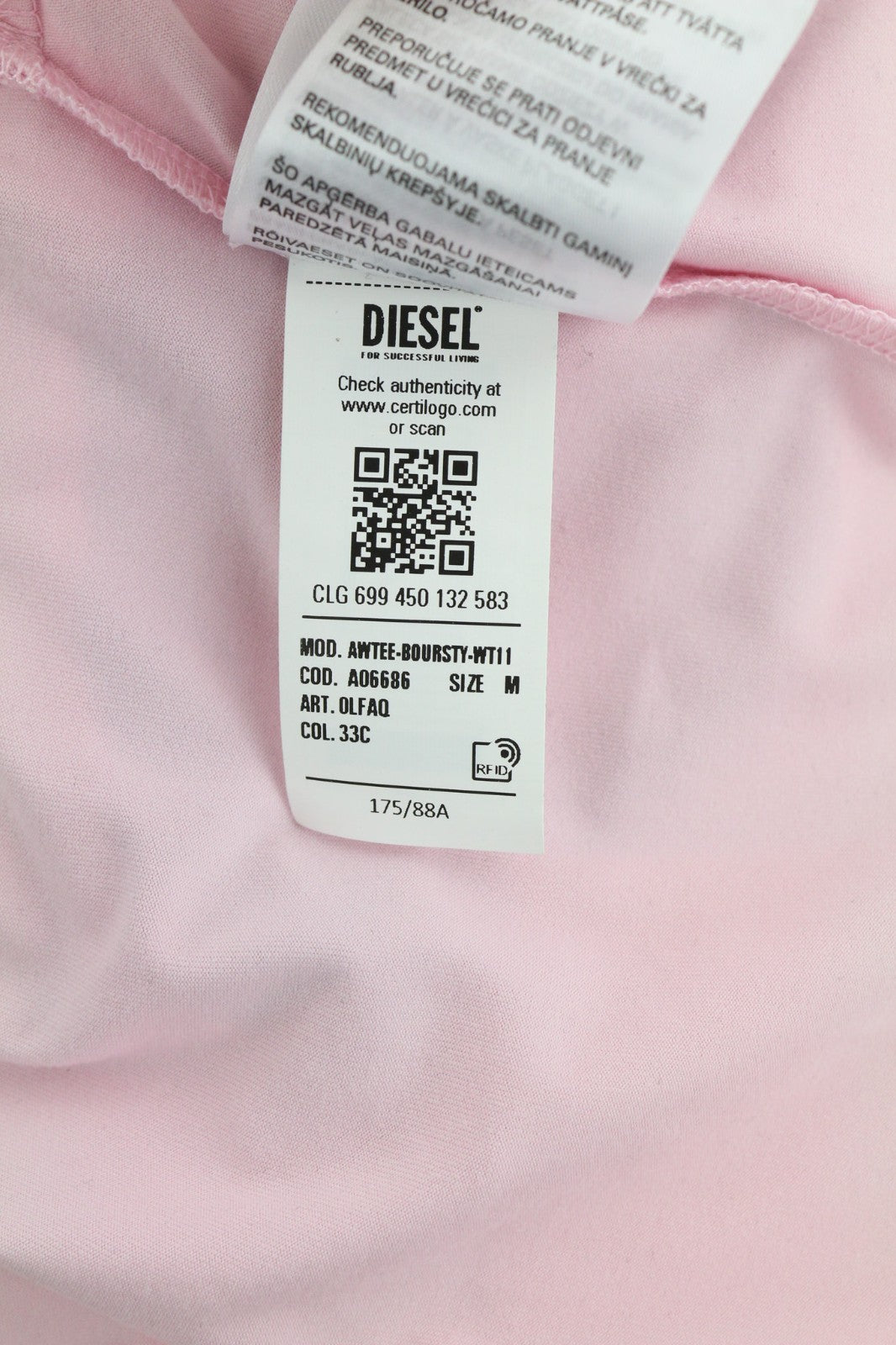 DIESEL Awtee-Boursty-WT1 Women's T-Shirt M Pink Cropped Crew Short Sleeve