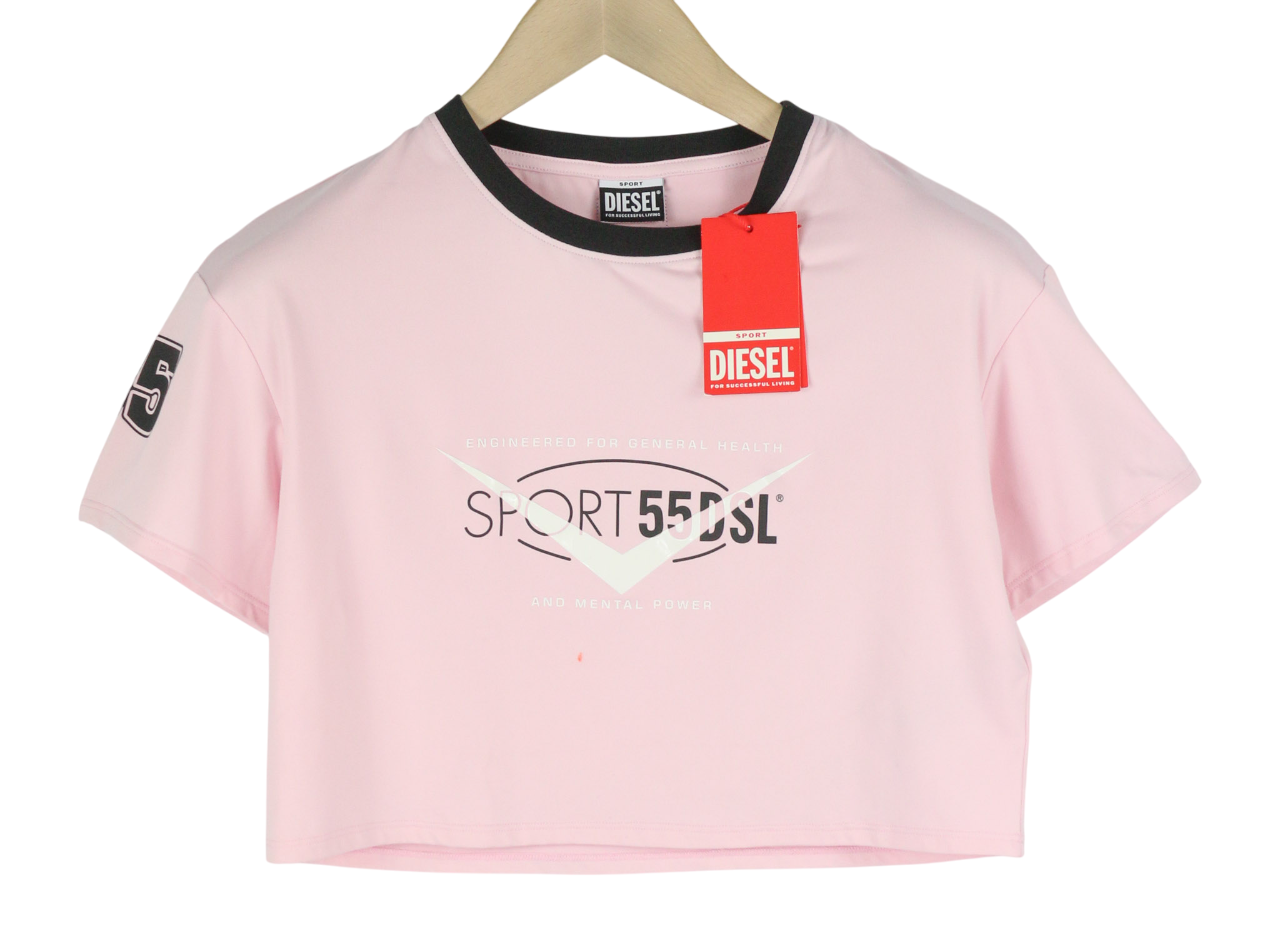 DIESEL Awtee-Boursty-WT1 Women's T-Shirt M Pink Cropped Crew Short Sleeve
