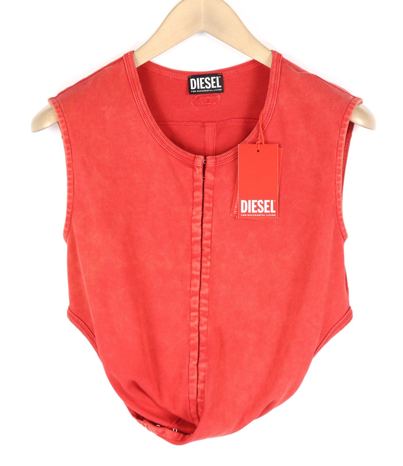 DIESEL T-Holdhook-SL Women's T-Shirt L Red Sleeveless Crew Hook Eye Closure